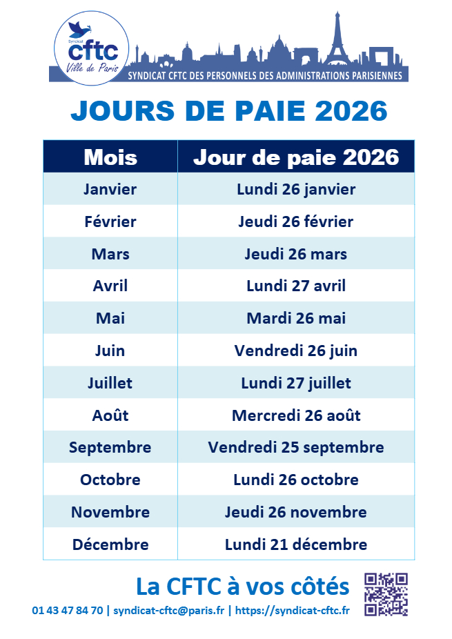 Calendrier des jours de paie 2026